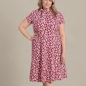 London Times Plus Size Polished Crepe Tie Neck A-line Dress - Pink, Reg. $99